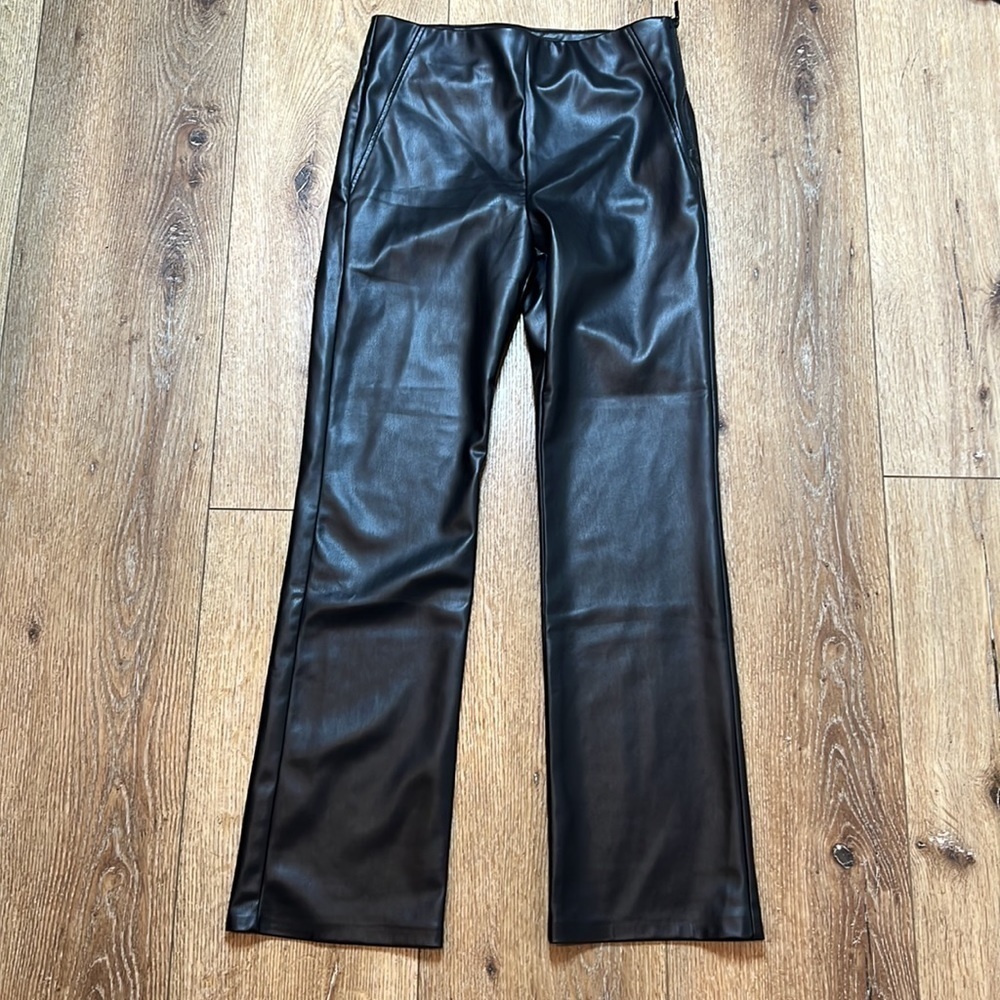 Zara Black Faux Leather Straight Pants Size M